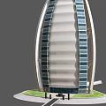 Iconic Sail Shaped Luxury Hotel Building With Glass Facade And Lawn Area