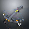 Modern Crossbow With Gray Body Yellow Components Red Indicator Light Blue Pink Strings And Arrows