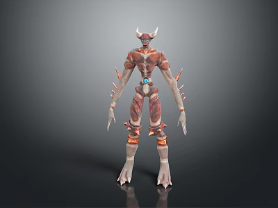 Fantasy Game Movie Character With Horned Head Red White Skin Spiked Joints And Blue Glow 3d model