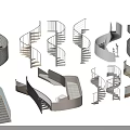 Modern Spiral Staircase Designs With Various Metal And Wooden Structural Elements 3d model