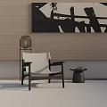 Modern Leisure Chair With Black Frame White Cushion Floor Lamp And Abstract Painting