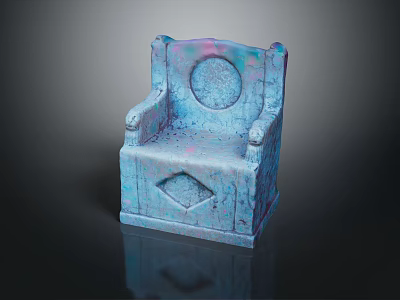 Ornamental Textured Chair Featuring Blue Purple Gradient Circular Back And Diamond Base Pattern 3d model