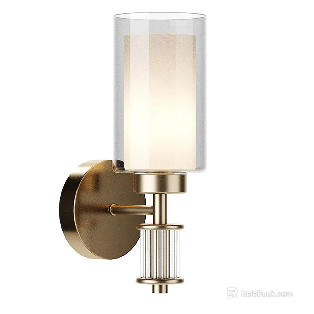 Elegant Modern Wall Lamp With Brass Base White Cylindrical Shade And Clear Glass Column 3d model 