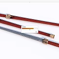 Traditional Swords With Red Wooden Handles Golden Fittings And Metal Blades