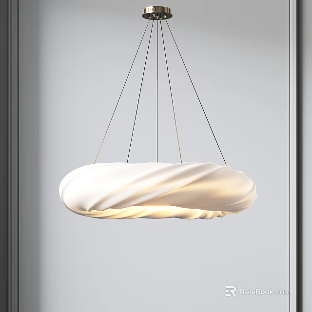 Elegant Modern White Chandelier With Wavy Texture Hanging In Minimalist Space 3d model 
