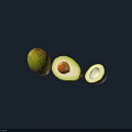 Fresh Ripe Avocado Whole Fruit and Halved Sections with Pit