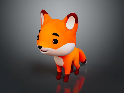 Cartoon Fox Character for Game Animation With Orange Fur White Belly Red Ear Tips Smiling 3d model