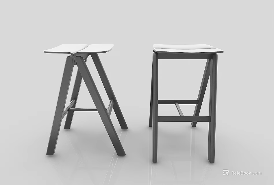 Modern Bar Stools Featuring White Seats Black Crossed Legs Sleek Design 3d model 
