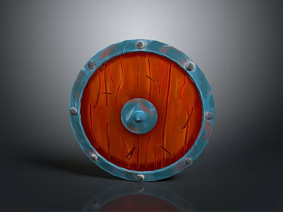 Wooden Shield With Metal Center Riveted Edge And Distressed Texture 3d model