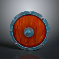 Wooden Shield With Metal Center Riveted Edge And Distressed Texture
