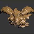 Golden Female Statue With Wings And Armor Holding Scepter On Black Background