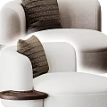 Modern Round Beige Single Sofa With Brown Cushion And Wooden Side Table
