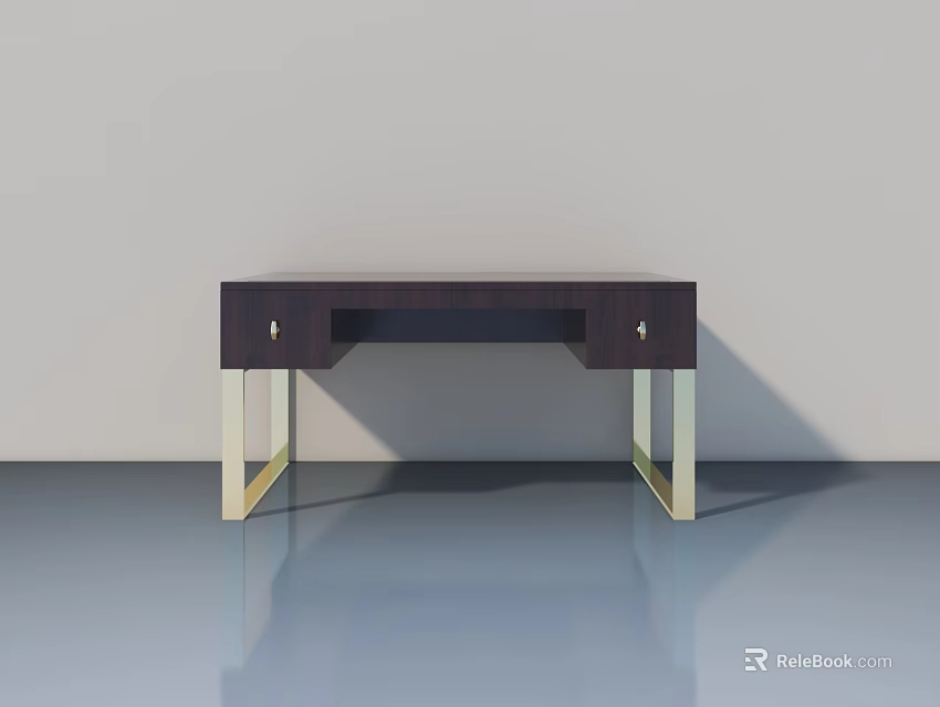 Modern Flush Door Design With Dark Wood And Gold Handle Details 3d model 