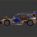 Rusty Modified Car With Blue Orange Paint Spoiler And Roof Rack