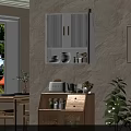 Minimalist Dining Living Room Interior With Wooden Cabinet Shelf And Green Plants
