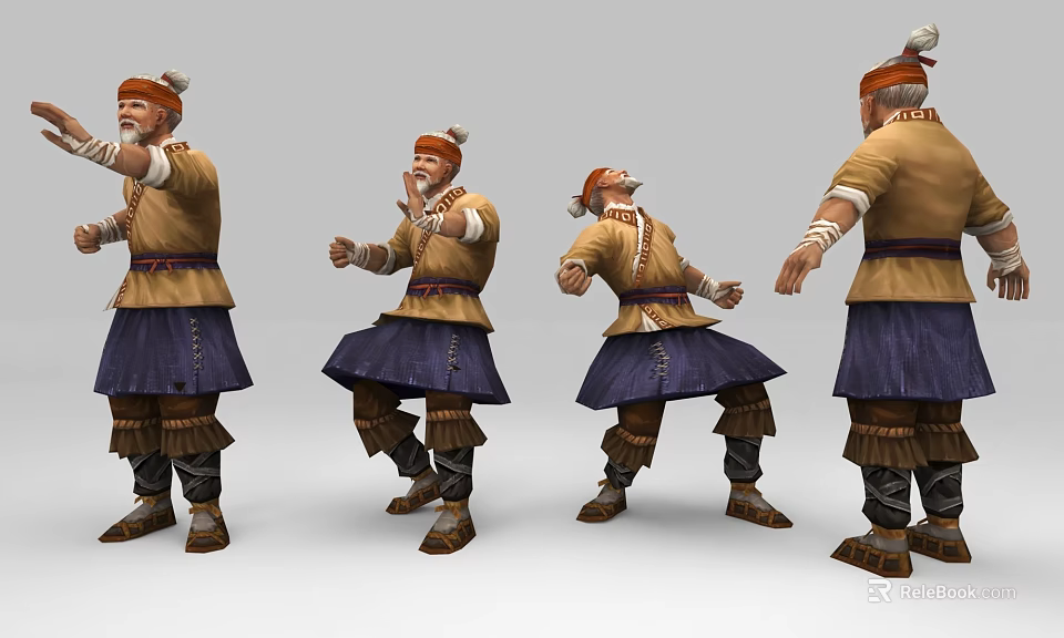 Game and Movie Character in Traditional Costume with Various Action Poses 3d model 