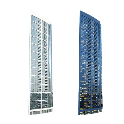 Two Modern Office Buildings With Glass Facades And Illuminated Windows Design 3d model