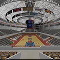 Spacious Basketball Arena Interior With Wooden Court Rows of Seats and Overhead Lighting