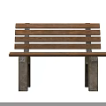 Natural Wooden Bench With Slatted Seat And Metal Brackets In Outdoor Scene