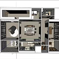 Modern Basement Interior Design With Cozy Living Space And Wooden Shelves