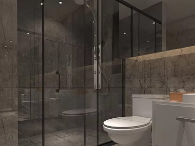 Modern Luxury Marble Bathroom With Clear Glass Shower Enclosure White Toilet And Simple Vanity Cabinet 3d model