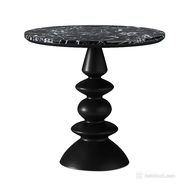 Modern Black Side Table With Marble Top And Layered Round Base 3d model