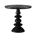 Modern Black Side Table With Marble Top And Layered Round Base 3d model