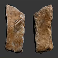 Two Natural Wooden Stone Pieces With Textured Surface And Reflection On Black Background