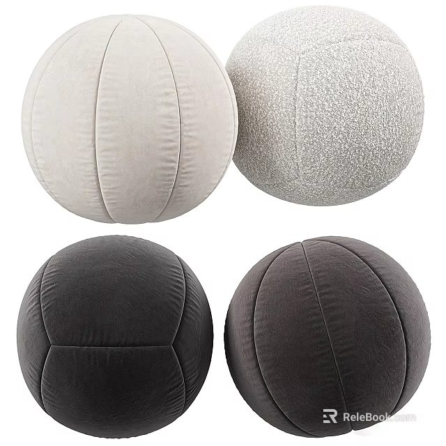 Four Plush Spherical Cushions With Diverse Textures And Colors 3d model 