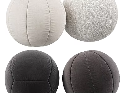 Four Plush Spherical Cushions With Diverse Textures And Colors 3d model