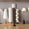 Various Modern Floor Lamps In Stylish Home Interior With Wooden Floor