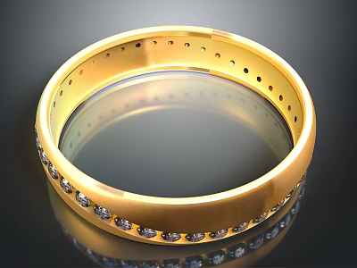 Elegant Golden Bracelet With Circular Design Smooth Surface And Sparkling Diamonds 3d model