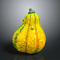 Yellow Green Striped Pear Shaped Decorative Squash With Textured Surface And Green Stem