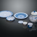Blue And White Ceramic Tableware Set With Plates Bowls Teapot And Cups