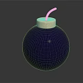 Purple Spherical Bomb With Wooden Cork And Yellow Fuse On Gray Background