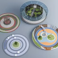 Four Circular Park Landscape Designs With Multiple Layouts Green Spaces And Pathways 3d model