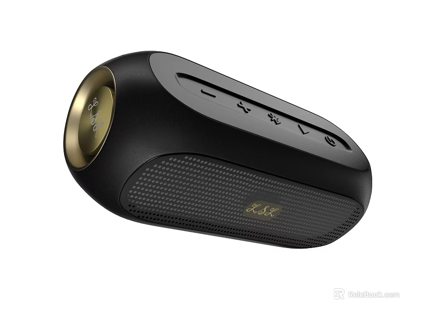 Black Bluetooth Speaker With Gold Accent Modern Portable Wireless Audio Design 3d model 
