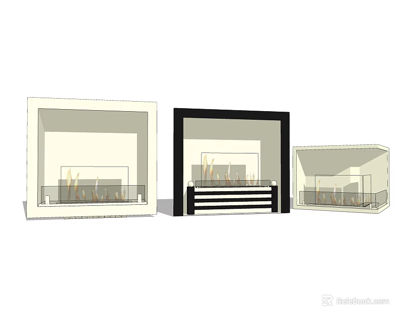 Modern Fireplace Different Designs With White Black Frames And Glass Doors 3d model