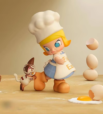 Cute Chef Girl And Kitten Decorative Ornament Set With Eggs For Tabletop Decoration 3d model