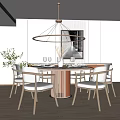 New Chinese Dining Table and Chair Set Round Dining Table and Chair Set 3d model