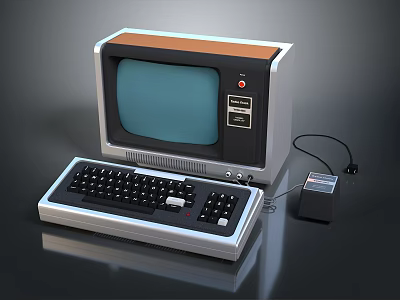 Vintage Electronic Computer With CRT Monitor Keyboard And Wooden Trim Design 3d model