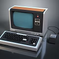 Vintage Electronic Computer With CRT Monitor Keyboard And Wooden Trim Design