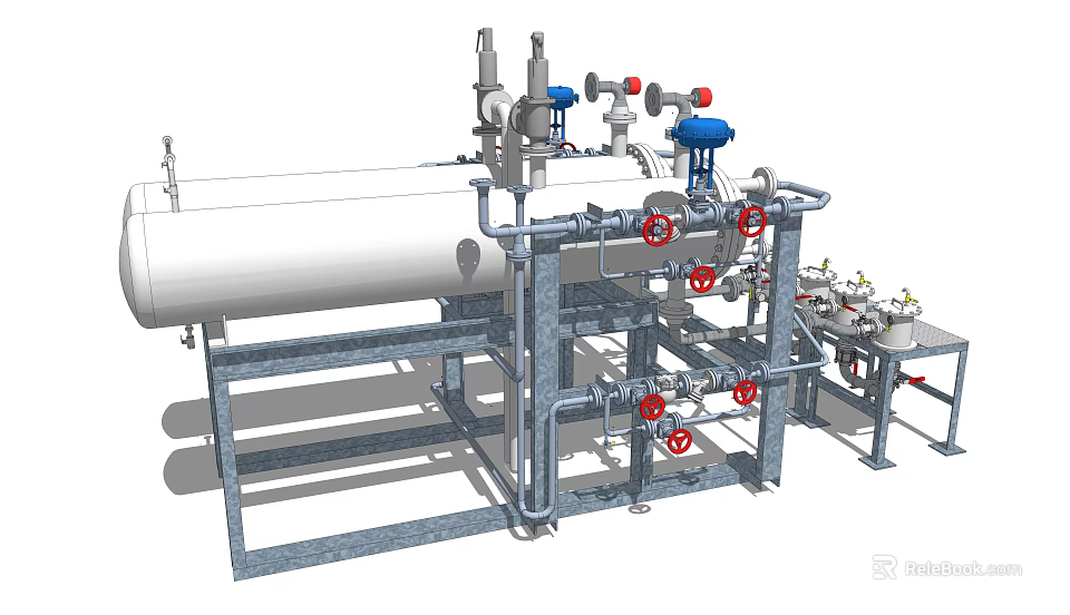 Industrial Equipment With Storage Tank Piping System Valves And Gauges 3d model 