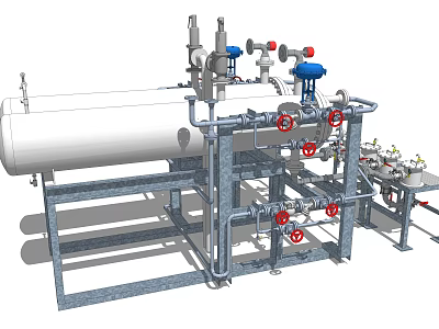 Industrial Equipment With Storage Tank Piping System Valves And Gauges 3d model