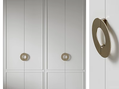 Modern White Wardrobe with Round Metal Handles and Panel Design in Sleek Contemporary Style 3d model