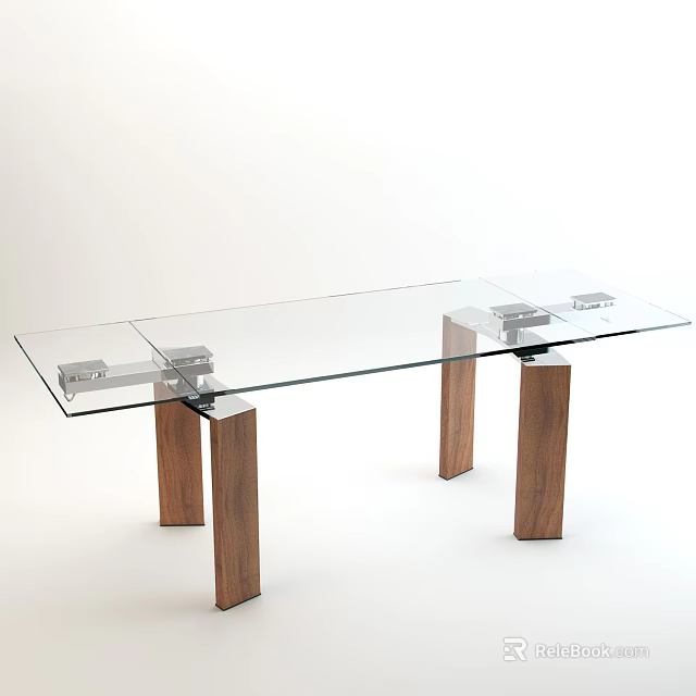 Modern Rectangular Glass Top Coffee Table With Wooden Legs And Metal Accents 3d model 