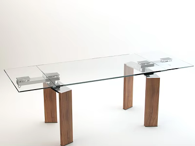Modern Rectangular Glass Top Coffee Table With Wooden Legs And Metal Accents 3d model
