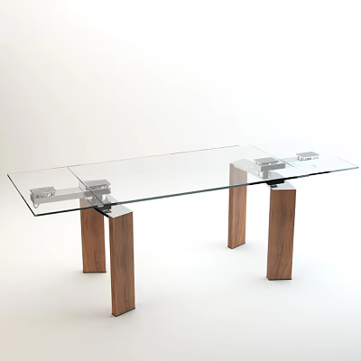 Modern Rectangular Glass Top Coffee Table With Wooden Legs And Metal Accents 3d model