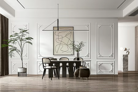 Modern Dining Table and Chair Combination Dining Table and Chair Chandelier 3d model