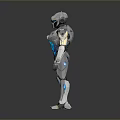 Futuristic White And Blue Mechanical Humanoid Robot With Glowing Core Design